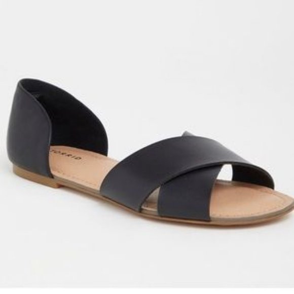 Torrid D'orsay Leather Crisscross Cross Over Slip On Sandal Open Toe Flats - 11 - Picture 10 of 10